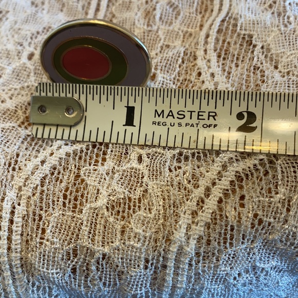 Vintage oval enamel & gold modernist design lavender, pink & green cuff link set - Picture 4 of 6